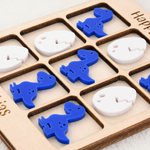 Personalised Cute Easter Bunny Dinosaur Egg Wooden Tic Tac Toe Board with Name Basket Filling Party Game Easter Gift for Kids