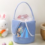 Personalized Cute Watercolor Bunny Corduroy Easter Basket with Name and Initial Outdoor Activities Easter Egg Hunting Gift for Kids