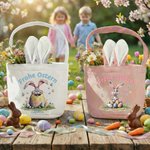 Personalisierter Frohe Ostern Osterkorb mit Hasenohren Schwanz Text und Namen Ostern Party Geschenk für Jungen Mädchen