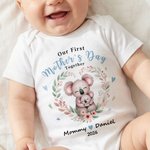 Personalised Cute Animal Mom Baby Floral Heart 100% Cotton T-shirt Baby Bodysuit with Name First Mother's Day Gift for Baby Mom