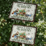 Personalized Garden Theme Cartoon Character Horizontal Metal Sign with Name Garden Door Decor Birthday Gift for Grandma Mom Garden Lover