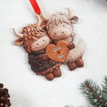 Personalised Highland Cow Love Acrylic Ornament with Names Home Decor Valentine's Day Anniversary Gift for Couple