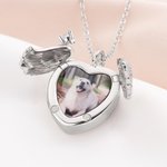 Personalized Dainty Angel Wings Heart Photo Urn Necklace for Ashes with Engraved Text Cremation Jewellery Memorial Gift for Women