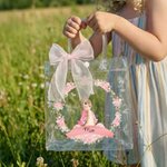 Personalised Beatrix Potter Peter Rabbit Wreath Transparent Tote Bag with Pink Bow and Name Eggs Hunting Party Easter Gift for Boys Girls