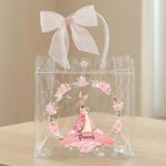 Personalised Beatrix Potter Peter Rabbit Wreath Transparent Tote Bag with Pink Bow and Name Eggs Hunting Party Easter Gift for Boys Girls