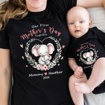 Personalised Cute Animal Mom Baby Floral Heart 100% Cotton T-shirt Baby Bodysuit with Name First Mother's Day Gift for Baby Mom