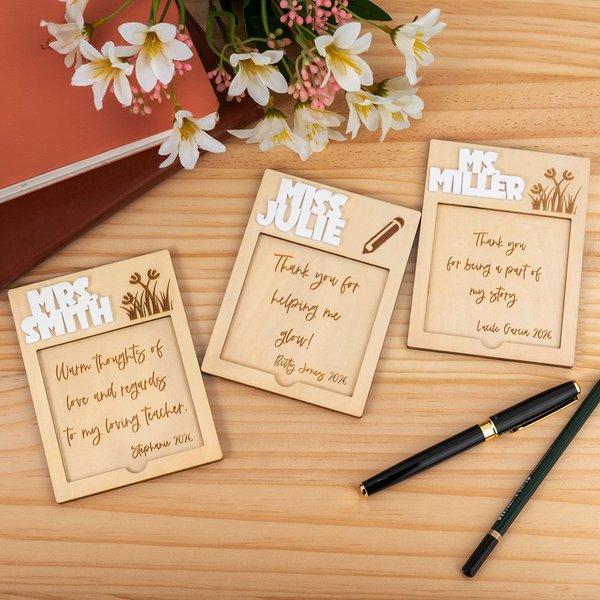 Personalised 3D Wood Sticky Note Holder Set with Engraved Name and Text Appreciation End of the Year Gift for Teacher