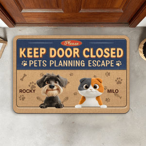 Personalised Keep Door Closed 3D Cartoon Pet Non-Slip Doormat with 1-3 Names Home Decor Birthday Gift for Dog Cat Owners Lovers