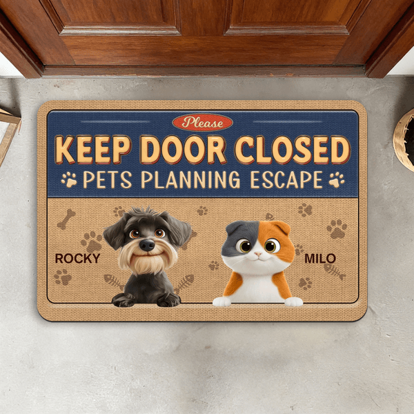 Personalized Keep Door Closed 3D Cartoon Pet Non-Slip Doormat with 1-3 Names Home Decor Birthday Gift for Dog Cat Owners Lovers