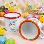 Personalized Cute Rabbit Enamel Cup Ceramic Mug with Name Daily Drinking Easter Gift for Family Boys Girls