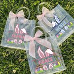 Sacchetto regalo personalizzato con fiocco rosa Orecchie di coniglio trasparente con nome Bomboniere per la festa di Pasqua Regalo per bambini