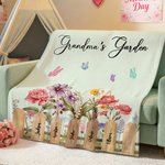Personalized 1-7 Birth Flowers Butterfly Soft Throw Blanket with Names Home Decor Mother’s Day Birthday Gift for Mom Grandma