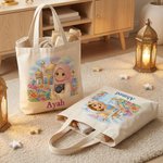 Personalized Ramadan Kid Pattern Canvas Tote Bag with Name Ramadan Decoration Stuffer Eid Gift for Boys Girls