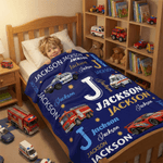 Personnalisé Cartoon Police Car Fire Truck Ambulance Multicolor Soft Throw Blanket with Name Home Decor Daily Use Birthday Gift for Children
