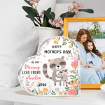 Personalised Cute Cartoon Animal Heart-Shaped Acrylic Plaque with Name and Year Anniversary Mother's Day Gift for New Mom