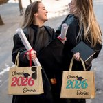 Personalized Class of 2026 Large Capacity Graduation Jute Tote Bag with Year and Name Gift for Graduates