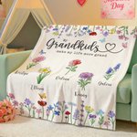 Personalised 1-6 Crystal Birth Flowers Soft Throw Blanket with Names Home Decor Mother's Day Gift for Grandma
