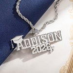 Personalized Bachelor Cap Men's Name Necklace with Year Graduation Keepsake Gift for Class of 2026 Graduates