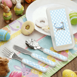 Personalised Cute Rabbit Bunny Initial Fork Spoon Knife 3 Pcs Cutlery Set with Name Back to School Easter Birthday Gift for Boys Girls