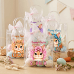 Personlig Happy Easter Cute Bunny Pink Ribbon Påskegavepose med navn Daglig bruk Påskegave til familien Jenter