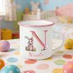Conejito de Pascua personalizado Huevos de Pascua Inicial 12 oz Esmalte Taza con Nombre Pascua Fiesta Regalo para Niños Niñas