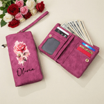 Personlig födelseblomma PU-läder Tri-Fold plånbok med handledsrem och namn Mors dag Födelsedagspresent till mamma mormor