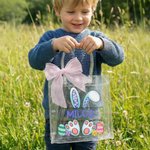 Sacchetto regalo personalizzato con fiocco rosa Orecchie di coniglio trasparente con nome Bomboniere per la festa di Pasqua Regalo per bambini