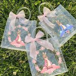 Personalised Beatrix Potter Peter Rabbit Wreath Transparent Tote Bag with Pink Bow and Name Eggs Hunting Party Easter Gift for Boys Girls