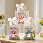 Personlig Happy Easter Cute Bunny Pink Ribbon Påskegavepose med navn Daglig bruk Påskegave til familien Jenter