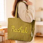 Personlig mångfärgad stor kapacitet Corduroy Tote Bag med slingrande namn Resa väsentlig födelsedagspresent för kvinnor