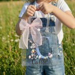 Sacchetto regalo personalizzato con nome e iniziali del coniglietto pasquale, bomboniere della festa della caccia all'uovo di Pasqua per bambini