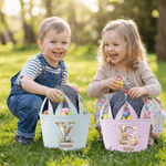 Personalizado lindo conejo de gran capacidad a rayas cesta de Pascua con orejas de conejo inicial y el nombre de los huevos de caza Fiesta de Pascua de regalo para los niños las niñas