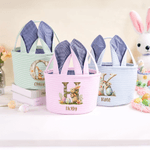 Personalizado lindo conejo de gran capacidad a rayas cesta de Pascua con orejas de conejo inicial y el nombre de los huevos de caza Fiesta de Pascua de regalo para los niños las niñas