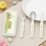 Personalised Cute Bunny Carrot Kid's Fork Spoon Knife 3 Pcs Cutlery Set with Name and Case Back to School Season Birthday Gift for Boys Girls