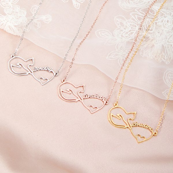 Personalisierte Mobius Katze Name Liebe Herz Halskette Minimalistische Schmuck Geburtstag Jahrestag Geschenk für Katzenliebhaber Besitzer