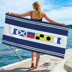 Personalized Nautical Flag Quick Dry Oversized Beach Towel with Name Travel Essentials Birthday Summer Vacation Party Gift for Friends