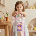 Personlig Happy Easter Cute Bunny Pink Ribbon Påskegavepose med navn Daglig bruk Påskegave til familien Jenter