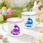 Gepersonaliseerde schattige konijnen oren dinosaurus 12 oz emaille mok met naam paasdag cadeau voor kinderen dinosaurus liefhebbers