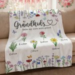 Personalised 1-6 Crystal Birth Flowers Soft Throw Blanket with Names Home Decor Mother's Day Gift for Grandma