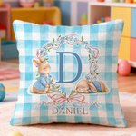 Personalizzato Cute Bunny Wreath Grid Soft Throw Pillow Cover con nome Room Decor Easter Party Gift per ragazzi ragazze