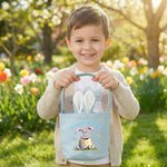 Personalisierter Frohe Ostern Osterkorb mit Hasenohren Schwanz Text und Namen Ostern Party Geschenk für Jungen Mädchen