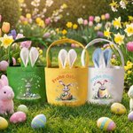 Personalisierter Frohe Ostern Osterkorb mit Hasenohren Schwanz Text und Namen Ostern Party Geschenk für Jungen Mädchen