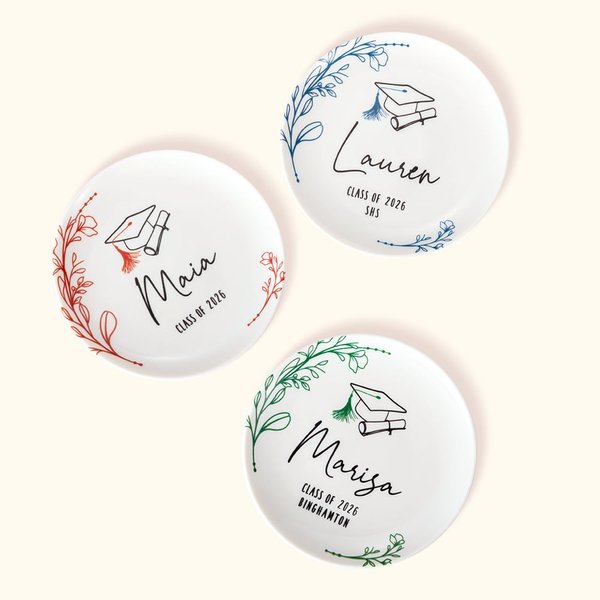 Personalizzato Classe di 2026 Cap di laurea Piatto portagioie in ceramica con nome e nome della scuola Regalo di laurea per lei
