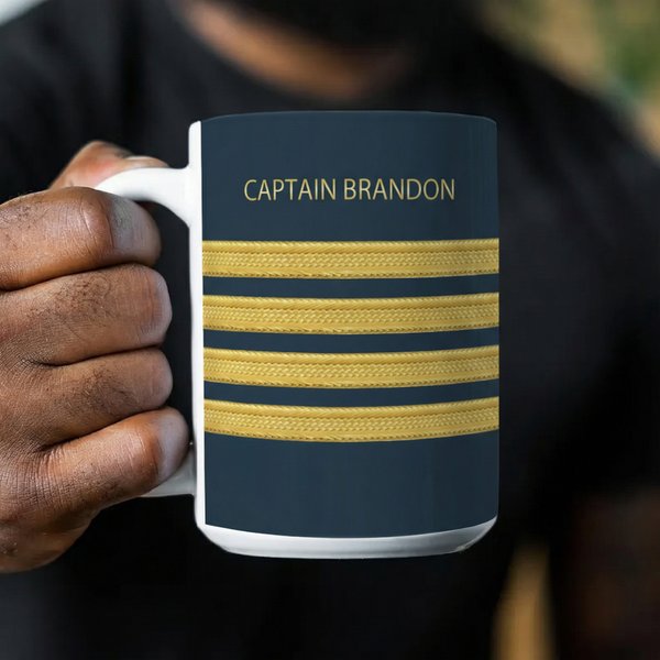 Tazza in ceramica personalizzata Pilot Epaulette Stripe con testo Regalo promozionale di pensionamento per il capitano pilota