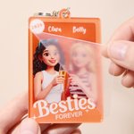 Gepersonaliseerde Besties Forever Cartoon Foto Acryl Sleutelhanger met Naam en Jaar Verjaardag Gift voor Vrienden Besties