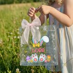 Sacchetto regalo personalizzato con fiocco rosa Orecchie di coniglio trasparente con nome Bomboniere per la festa di Pasqua Regalo per bambini