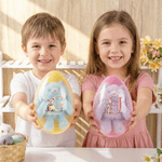 Personalised Cute Rabbit Bunny Initial Fillable Jumbo Easter Egg and Stretchable Plush Bunny Set Easter Birthday Party Favors Gift for Kids