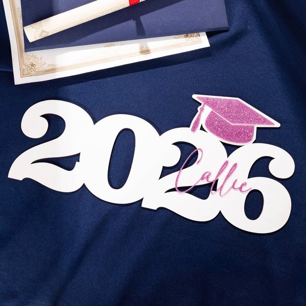 Gorro de Graduación de Madera Personalizado con Brillantina y Año y Nombre Foto Clase de 2026 Regalo de Graduación para Graduados