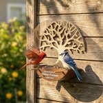 Comedero para pájaros redondo en forma de árbol de la vida, de madera, impermeable y personalizable, con nombre, año y texto Regalo conmemorativo por la pérdida de un ser querido