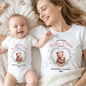 Personalisierte niedliche Tier Mama Baby Floral Herz 100% Baumwolle T-shirt Baby Bodysuit mit Namen ersten Muttertag Geschenk für Baby Mama